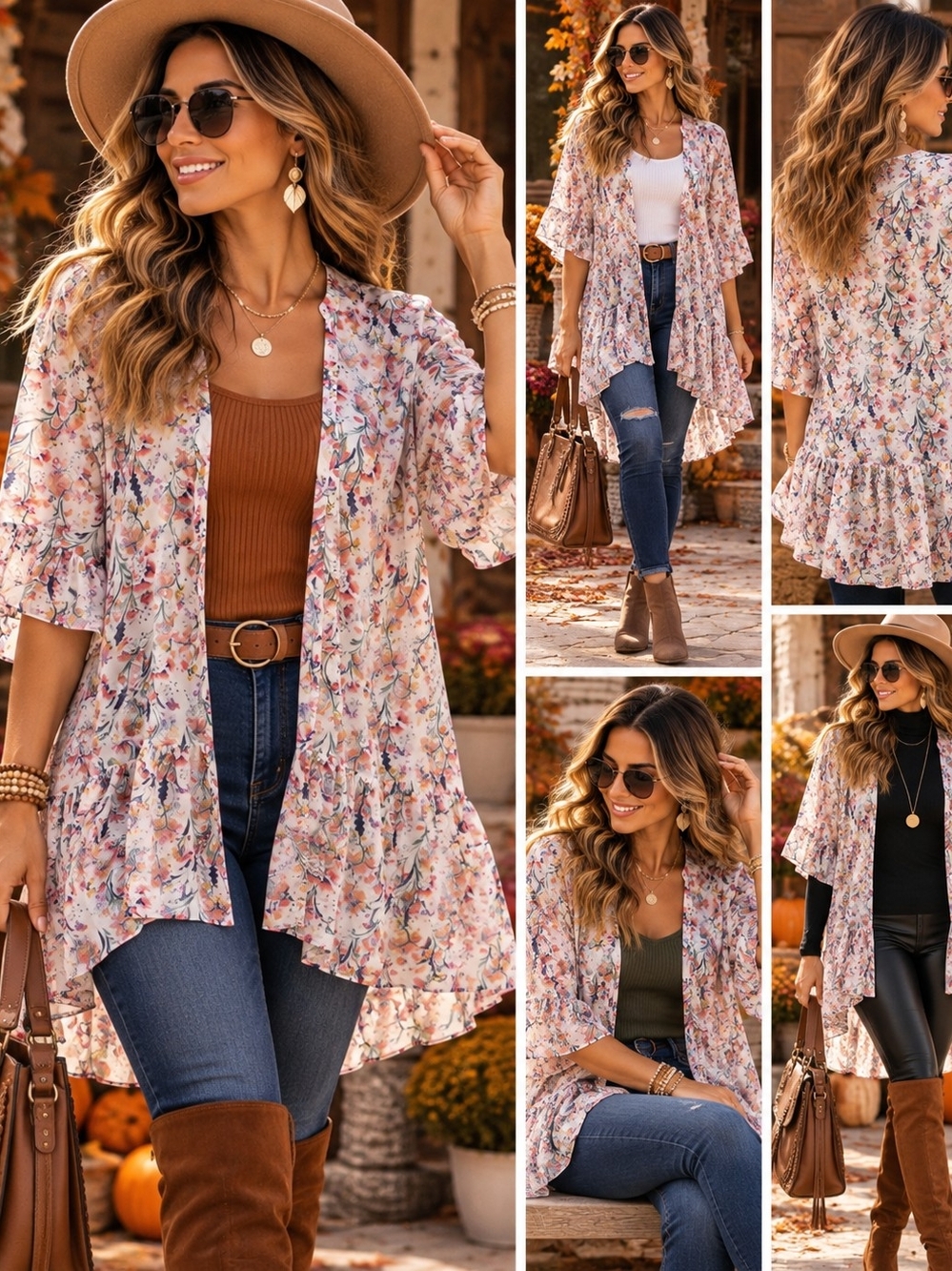 Charlie Paige S/M Floral Ruffle Hem Kimono Cardigan Boho Cover-Up (68)